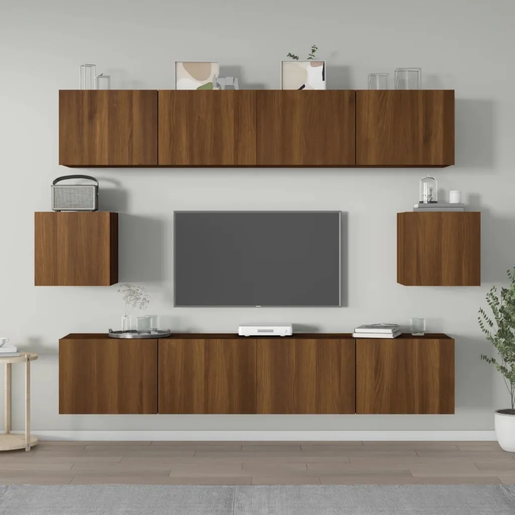 vidaXL Set Mobili Porta TV 6 pz Rovere Marrone in Legno Multistrato