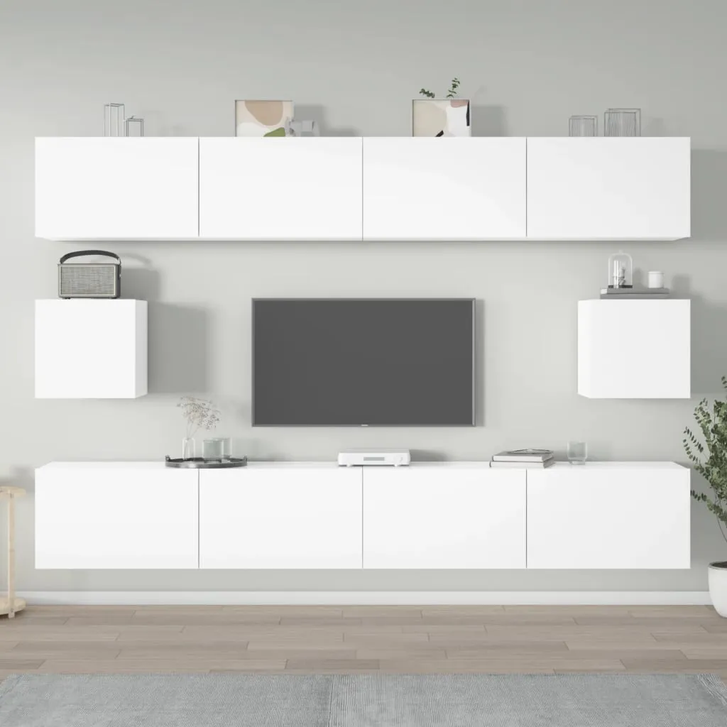 vidaXL Set di Mobili Porta TV 6 pz Bianco Lucido in Legno Multistrato