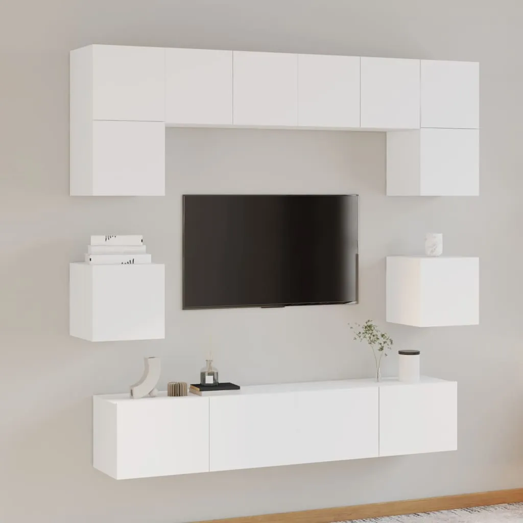 vidaXL Set Mobili Porta TV 8pz Bianco in Legno Multistrato