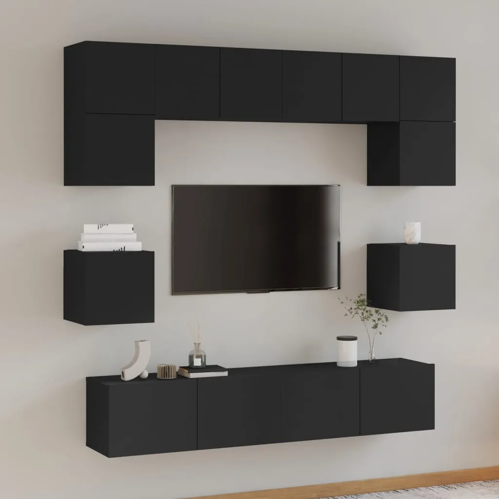 vidaXL Set Mobili Porta TV 8pz Nero in Legno Multistrato