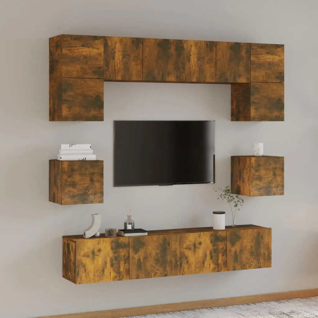 vidaXL Set Mobili Porta TV 8pz Rovere Fumo in Legno Multistrato