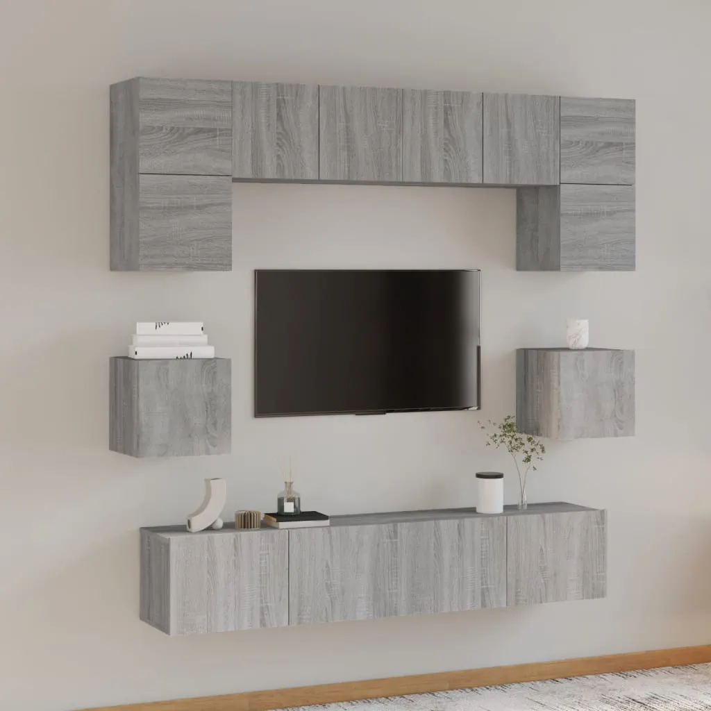 vidaXL Set Mobili Porta TV 8pz Grigio Sonoma in Legno Multistrato