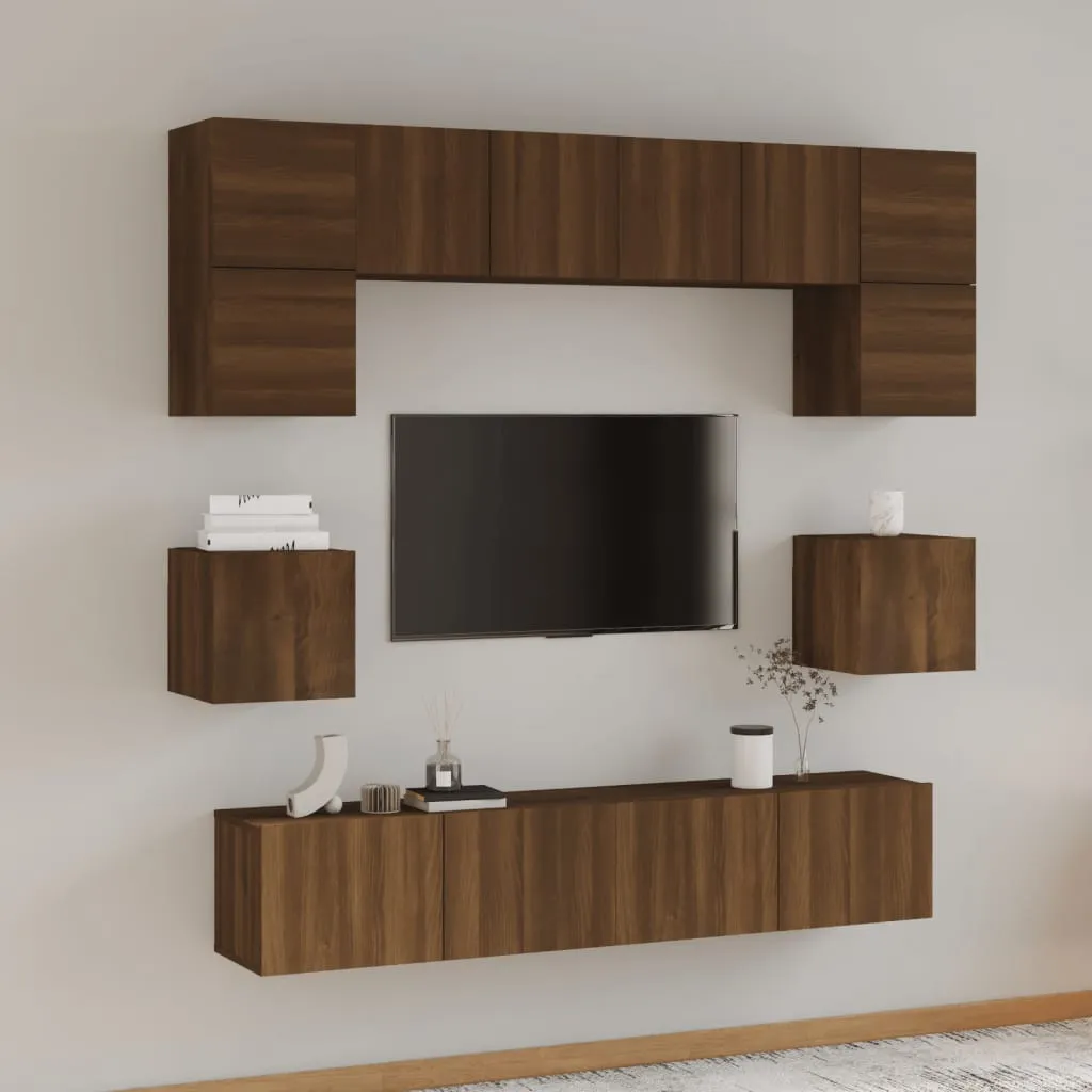 vidaXL Set Mobili Porta TV 8pz Rovere Marrone in Legno Multistrato