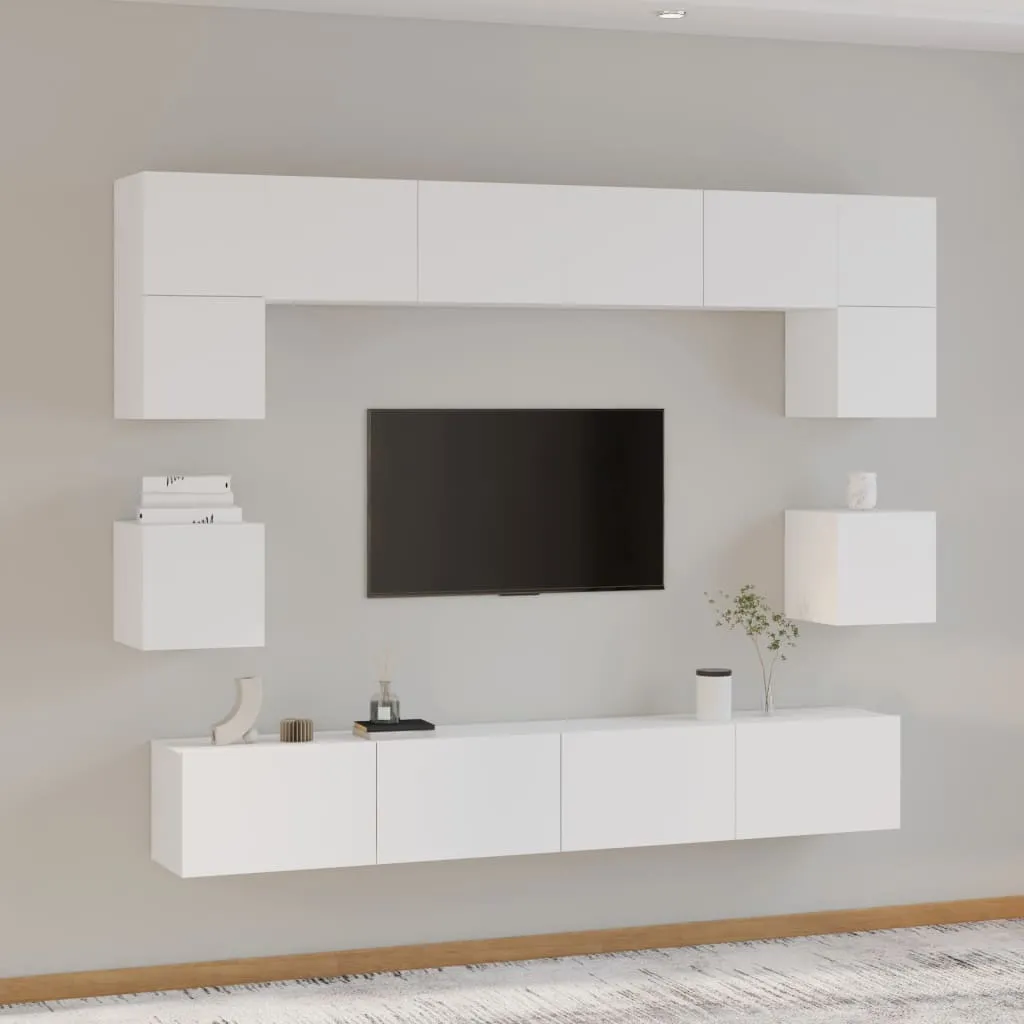 vidaXL Set Mobili Porta TV 8pz Bianco in Legno Multistrato