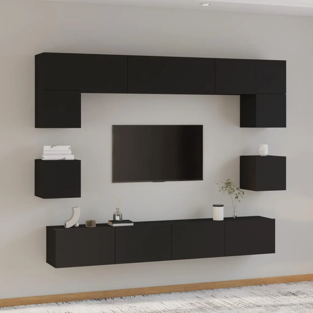 vidaXL Set Mobili Porta TV 8pz Nero in Legno Multistrato