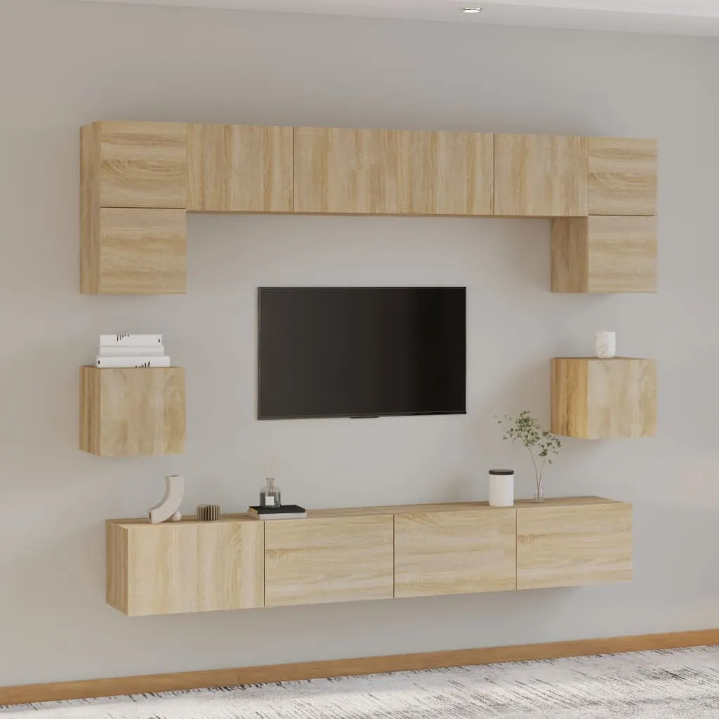 vidaXL Set Mobili Porta TV 8pz Rovere Sonoma in Legno Multistrato