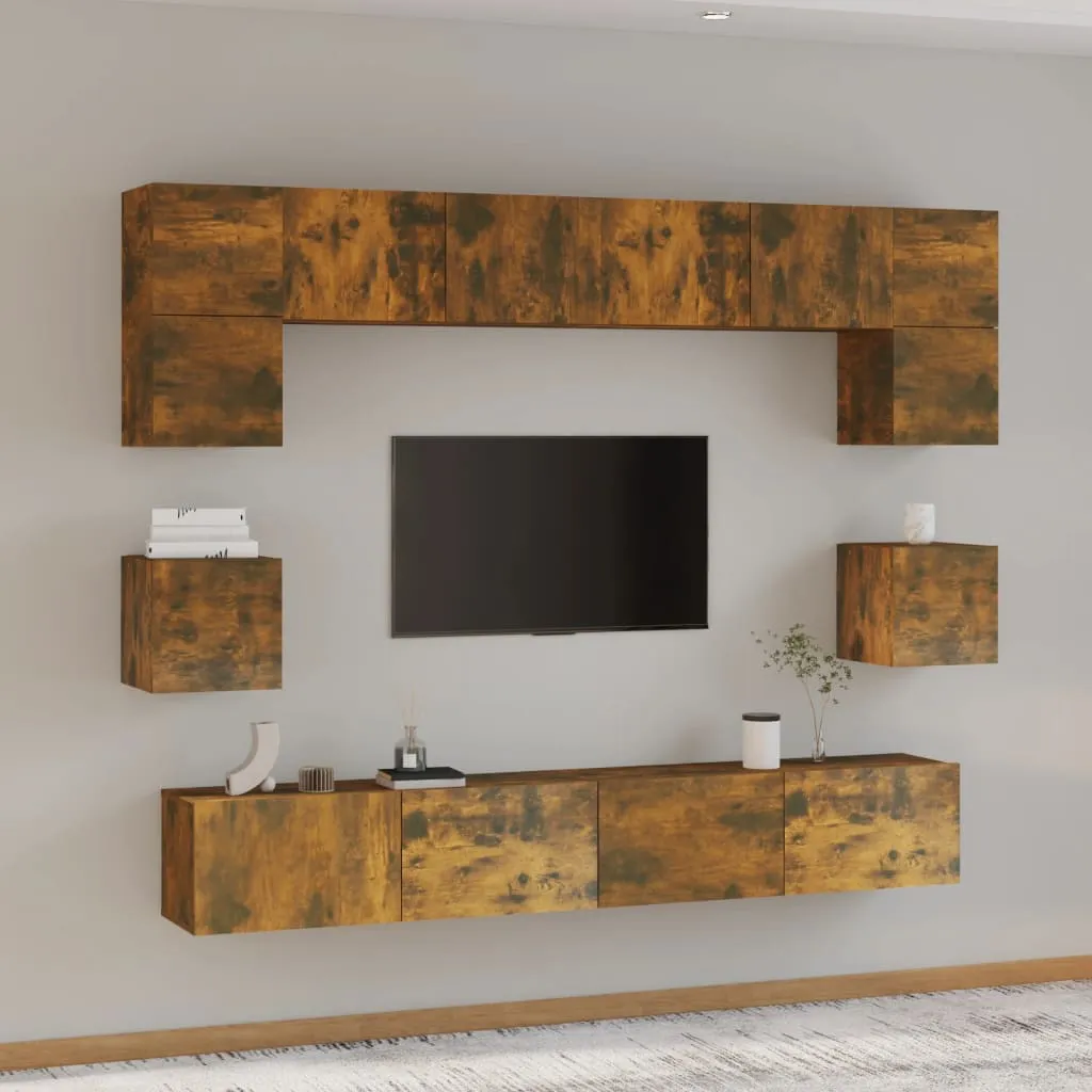 vidaXL Set Mobili Porta TV 8pz Rovere Fumo in Legno Multistrato