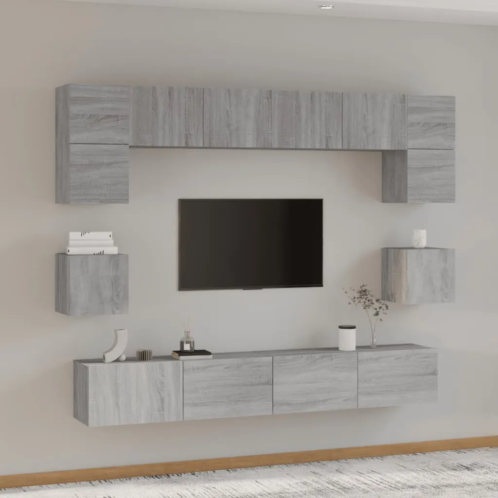 vidaXL Set Mobili Porta TV 8pz Grigio Sonoma in Legno Multistrato