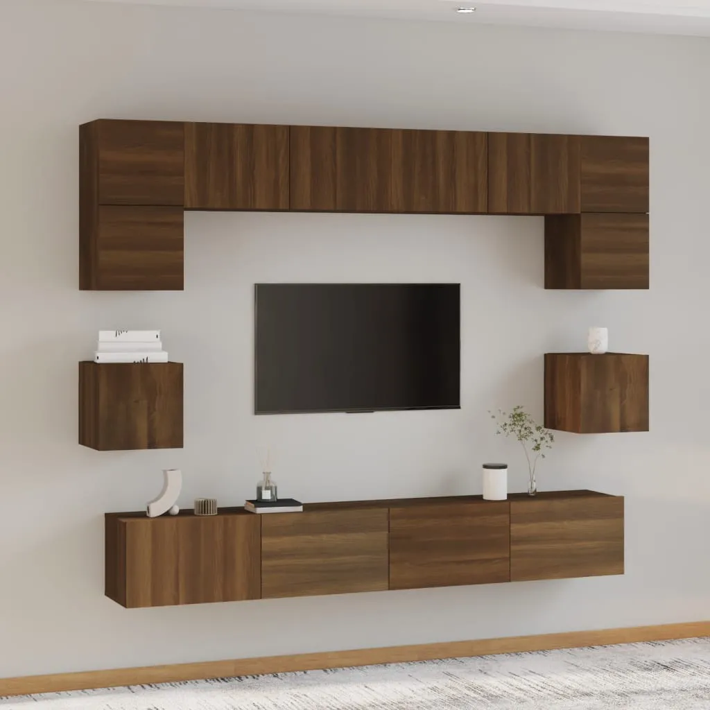 vidaXL Set Mobili Porta TV 8pz Rovere Marrone in Legno Multistrato