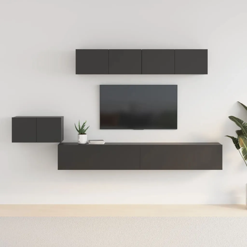 vidaXL Set di Mobili Porta TV 5 pz Nero in Legno Multistrato