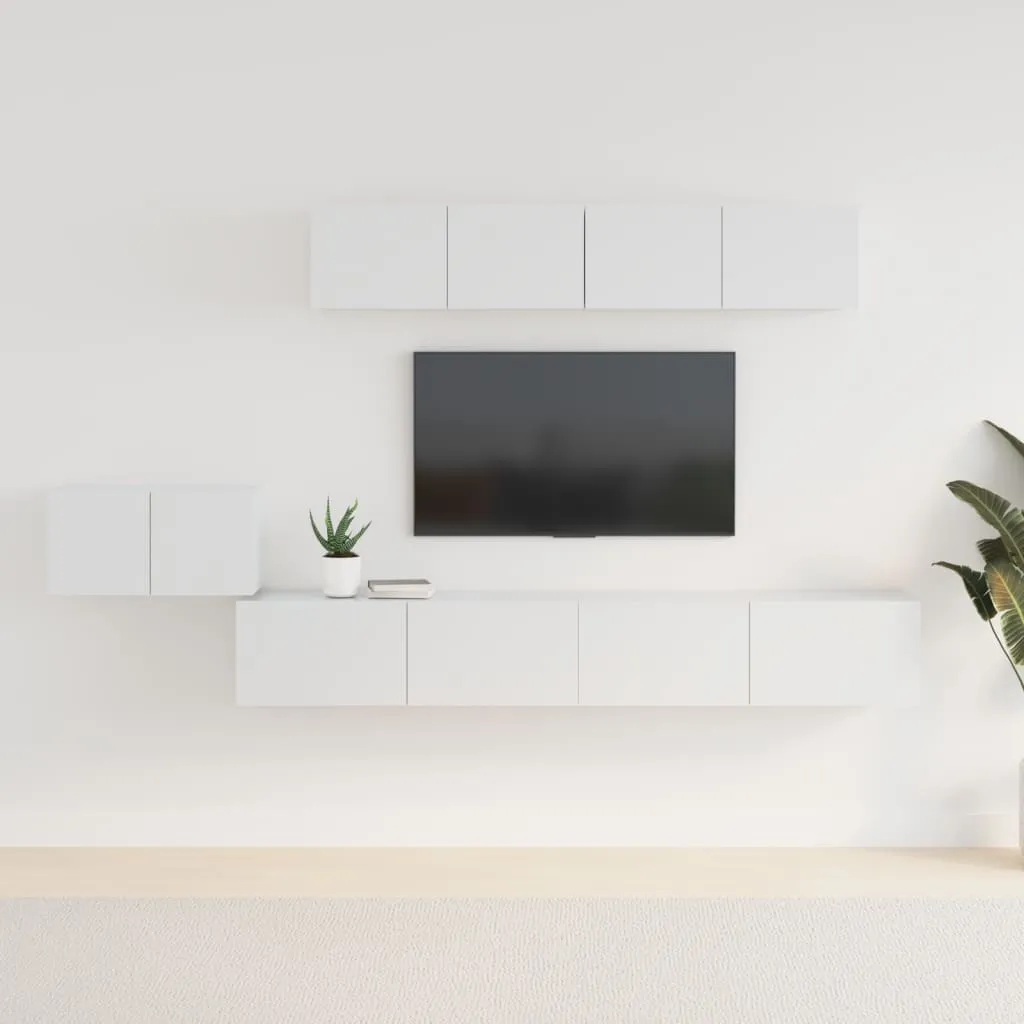 vidaXL Set di Mobili Porta TV 5 pz Bianco Lucido in Legno Multistrato