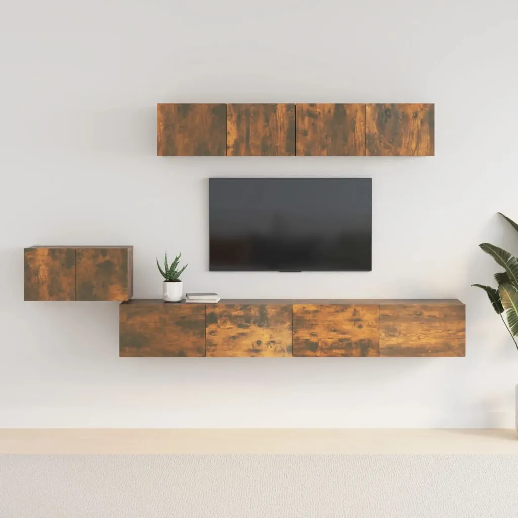 vidaXL Set di Mobili Porta TV 5 pz Rovere Fumo in Legno Multistrato