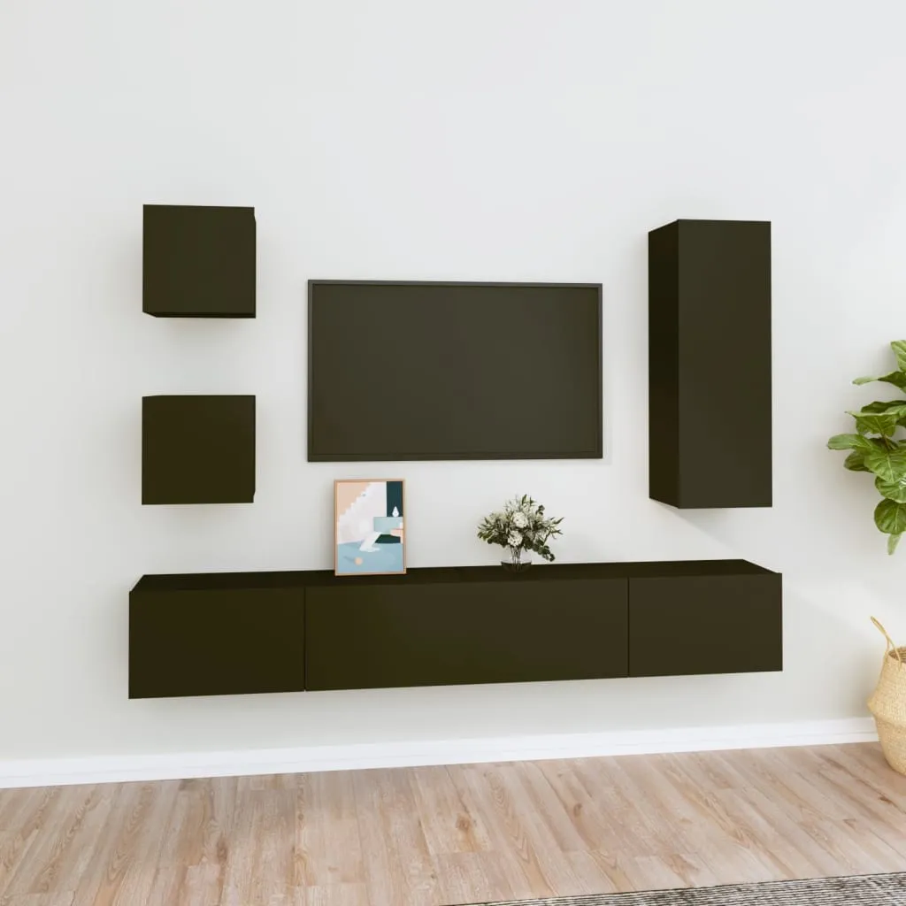 vidaXL Set di Mobili Porta TV 5 pz Nero in Legno Multistrato