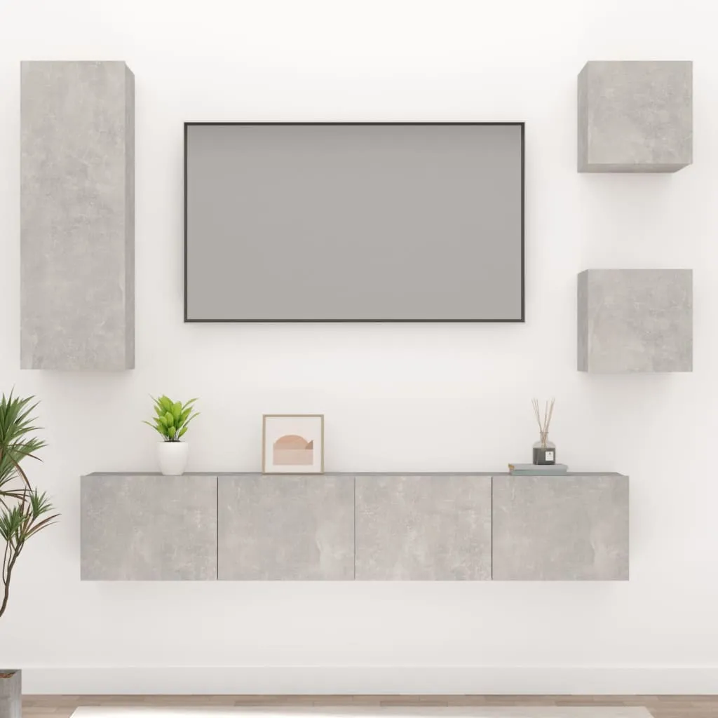 vidaXL Set di Mobili Porta TV 5 pz Grigio Cemento in Legno Multistrato