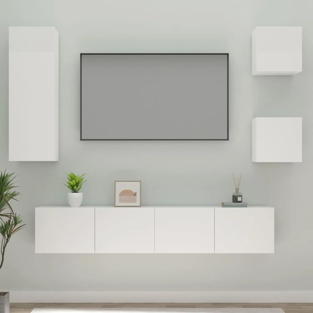 vidaXL Set di Mobili Porta TV 5 pz Bianco Lucido in Legno Multistrato