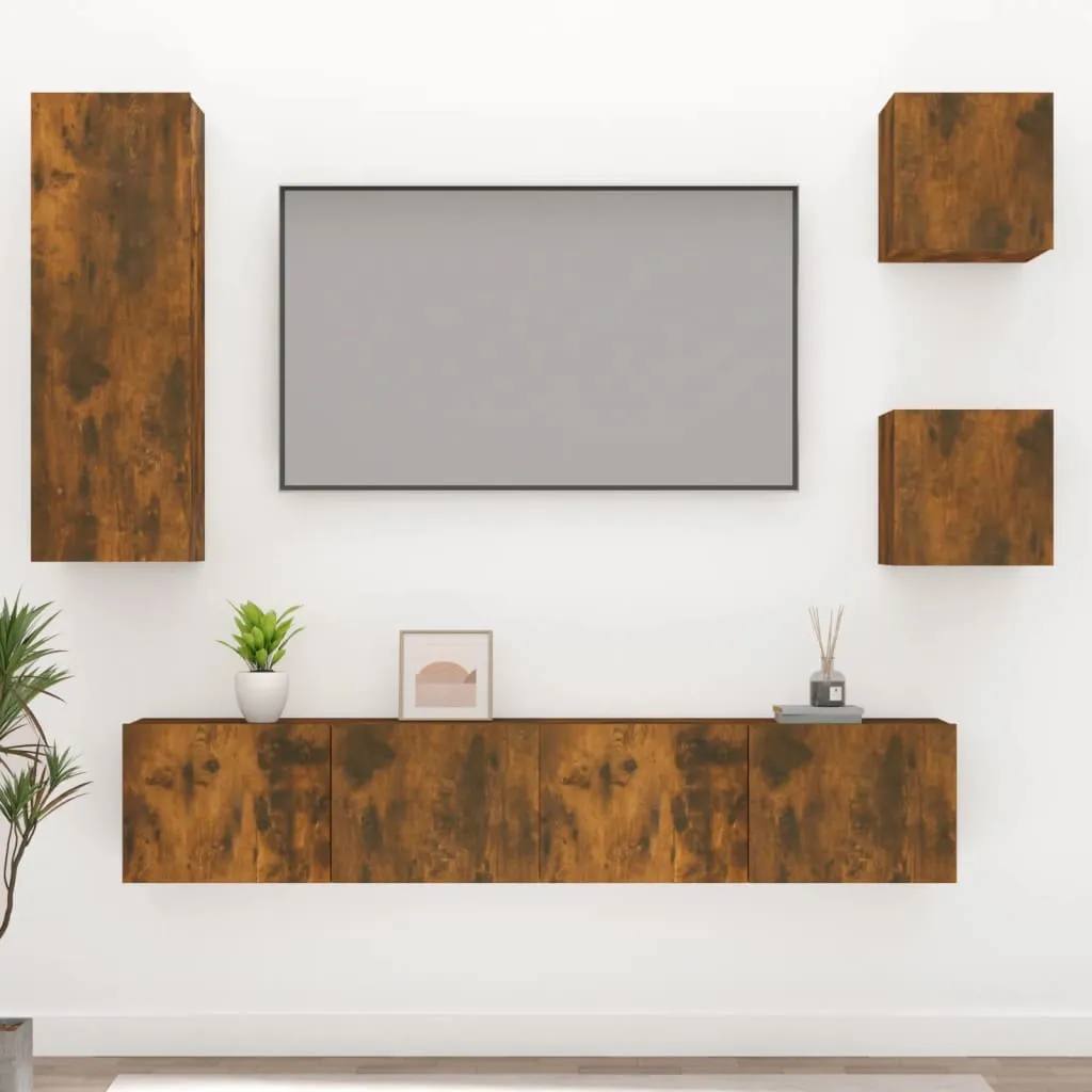 vidaXL Set di Mobili Porta TV 5 pz Rovere Fumo in Legno Multistrato