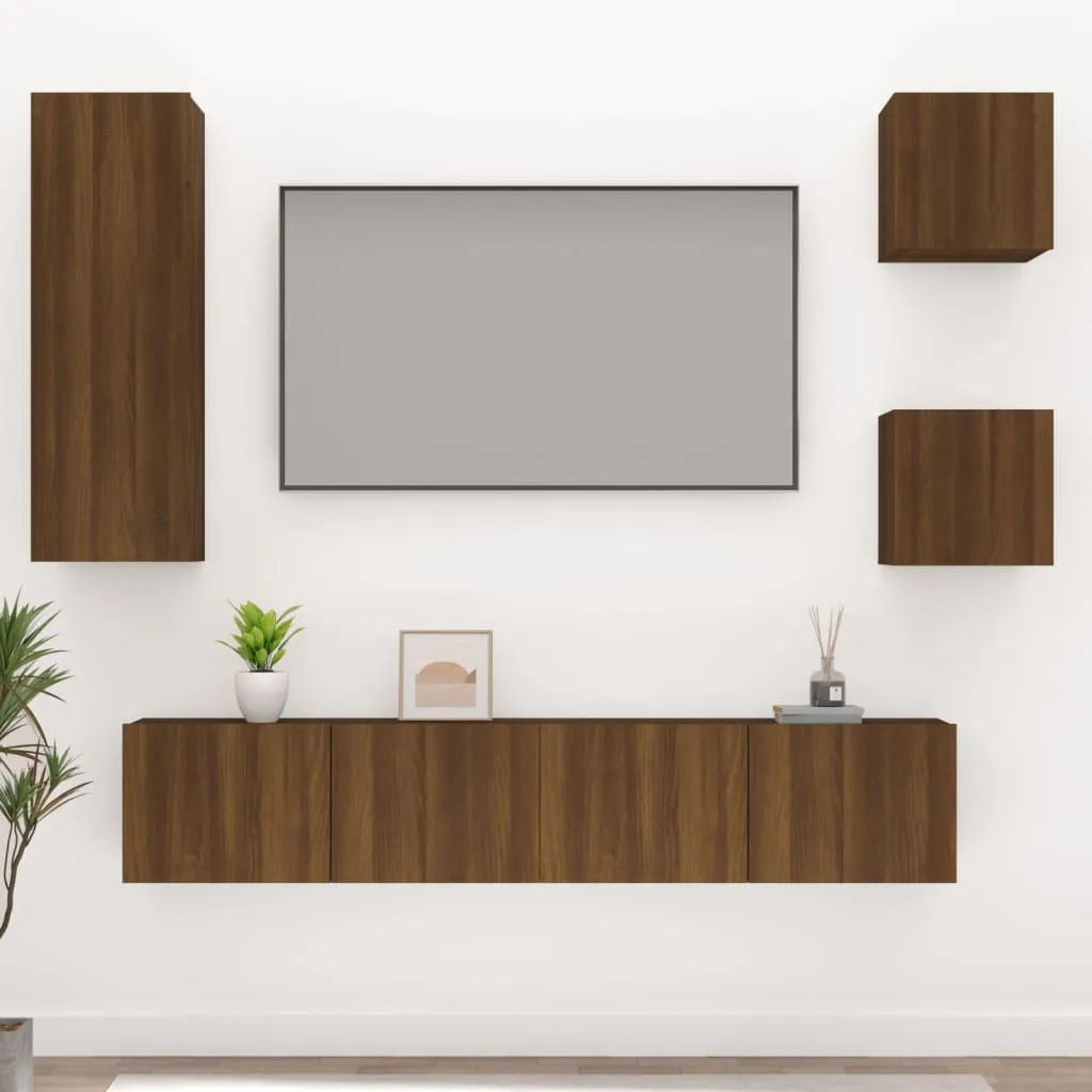 vidaXL Set Mobili Porta TV 5 pz Rovere Marrone in Legno Multistrato