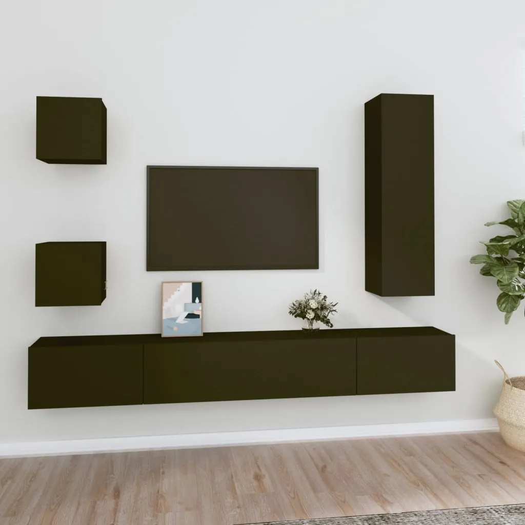 vidaXL Set di Mobili Porta TV 5 pz Nero in Legno Multistrato