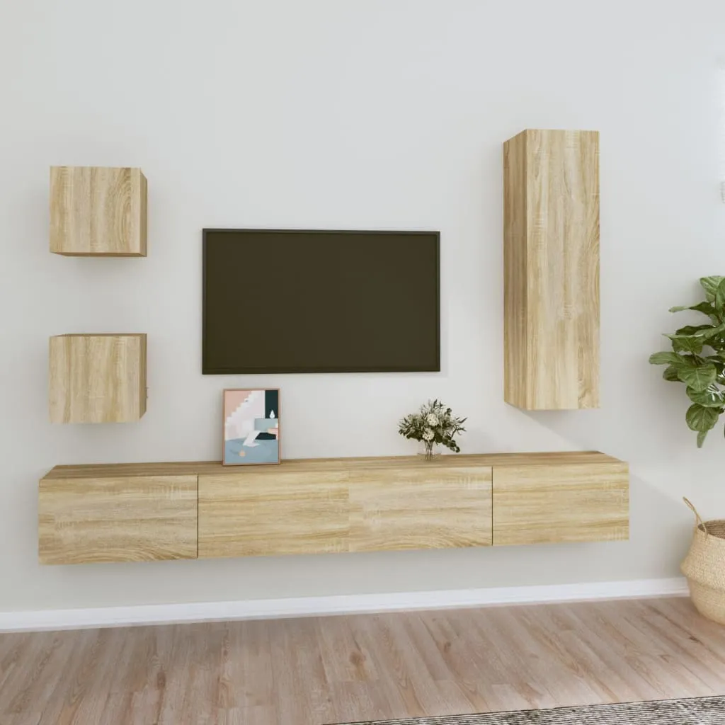 vidaXL Set di Mobili Porta TV 5 pz Rovere Sonoma in Legno Multistrato