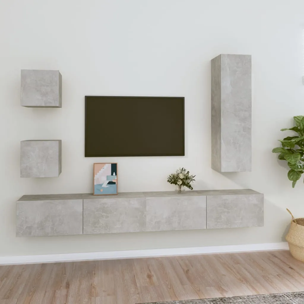 vidaXL Set di Mobili Porta TV 5 pz Grigio Cemento in Legno Multistrato