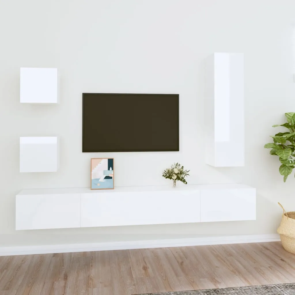 vidaXL Set di Mobili Porta TV 5 pz Bianco Lucido in Legno Multistrato