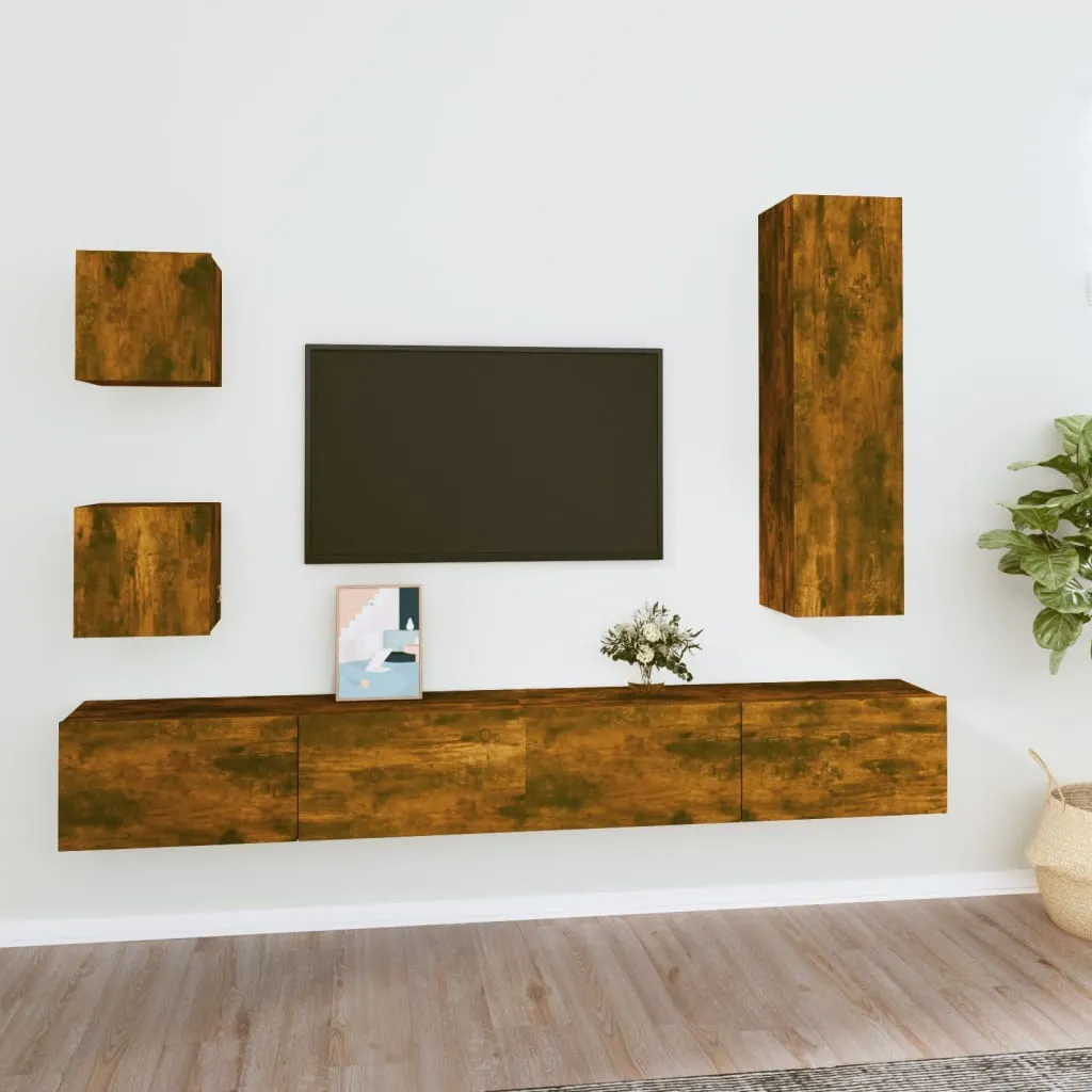 vidaXL Set di Mobili Porta TV 5 pz Rovere Fumo in Legno Multistrato