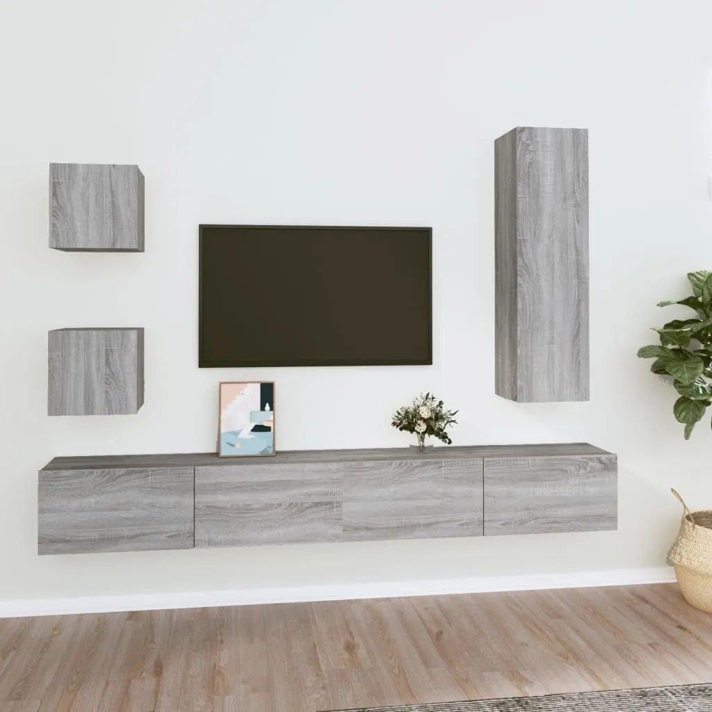 vidaXL Set di Mobili Porta TV 5 pz Grigio Sonoma in Legno Multistrato