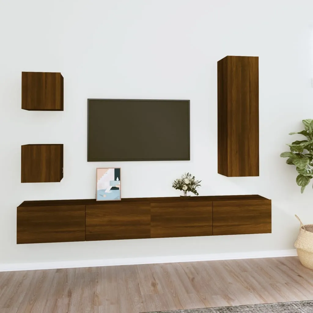 vidaXL Set Mobili Porta TV 5 pz Rovere Marrone in Legno Multistrato