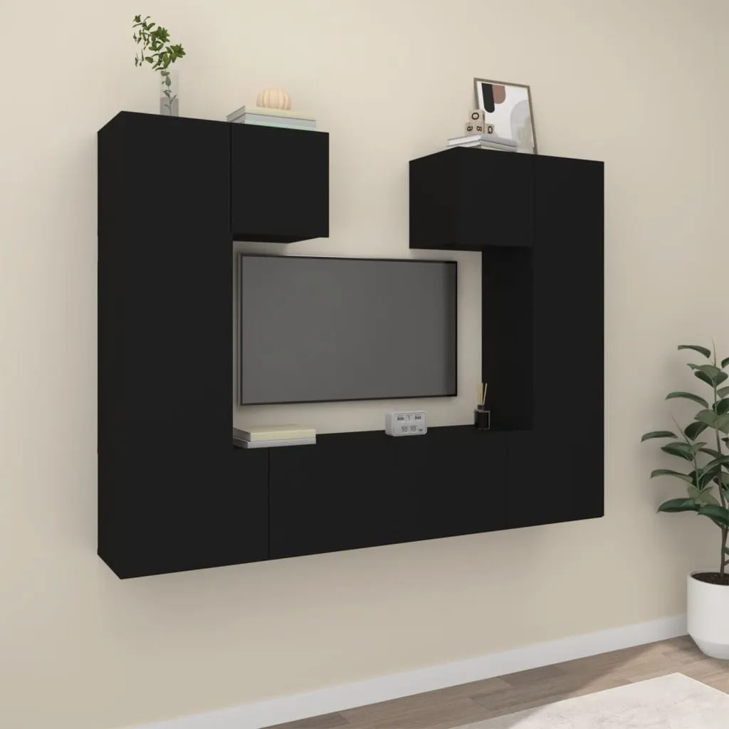 vidaXL Set Mobili Porta TV 6 pz Nero in Legno Multistrato