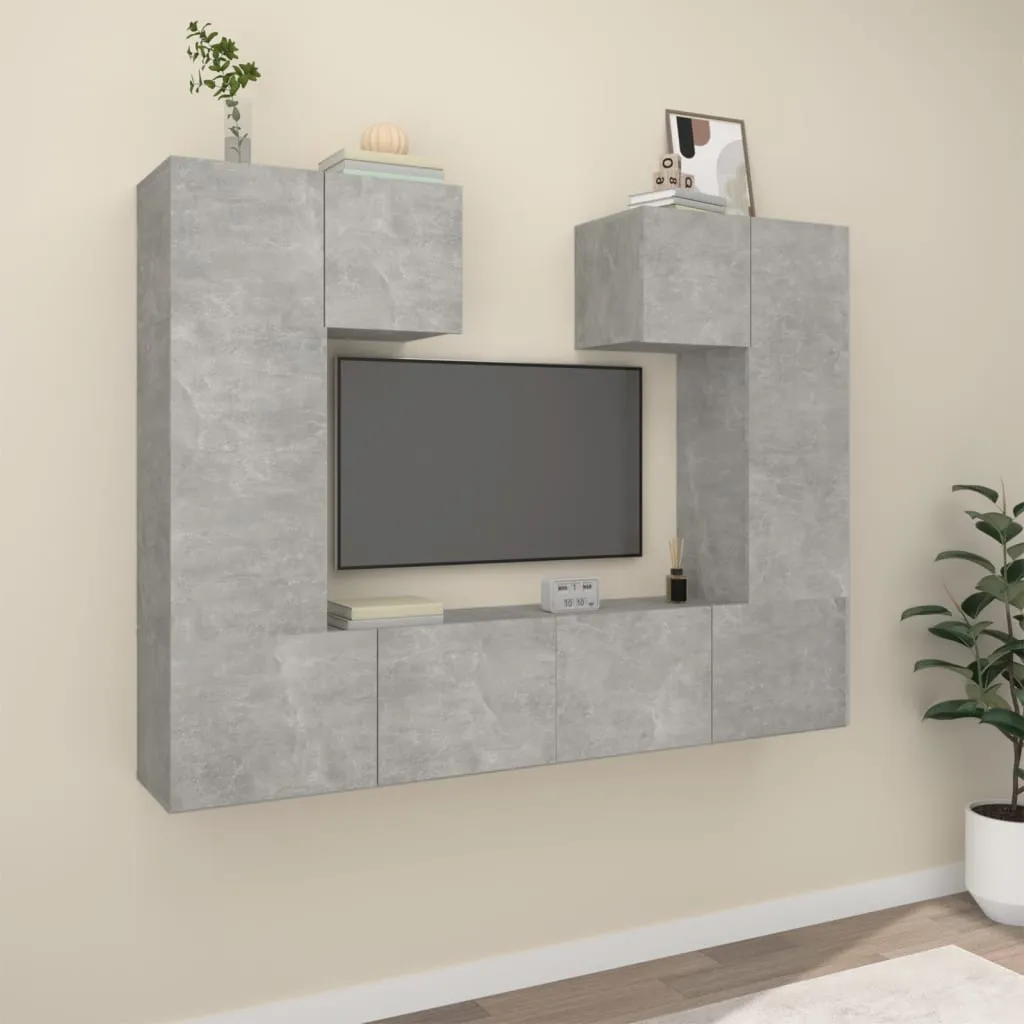 vidaXL Set di Mobili Porta TV 6 pz Grigio Cemento in Legno Multistrato