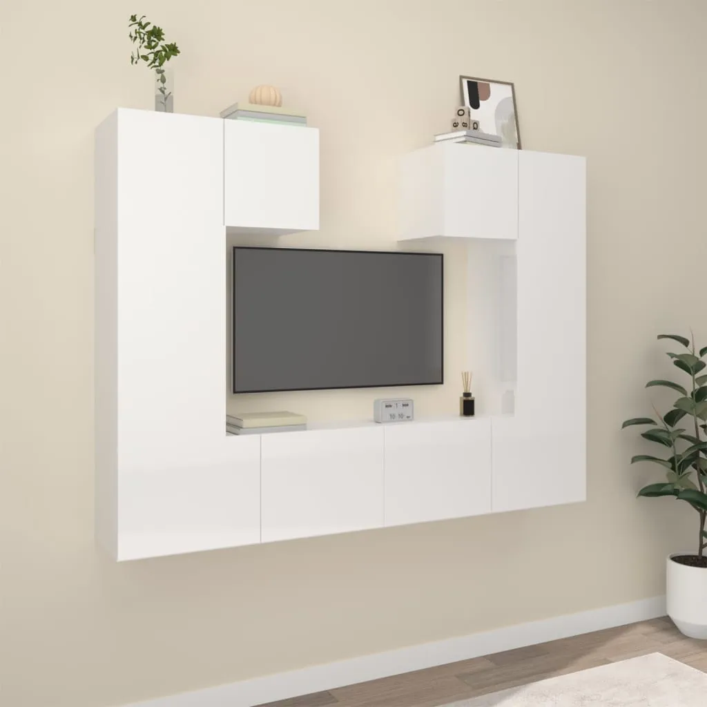 vidaXL Set di Mobili Porta TV 6 pz Bianco Lucido in Legno Multistrato