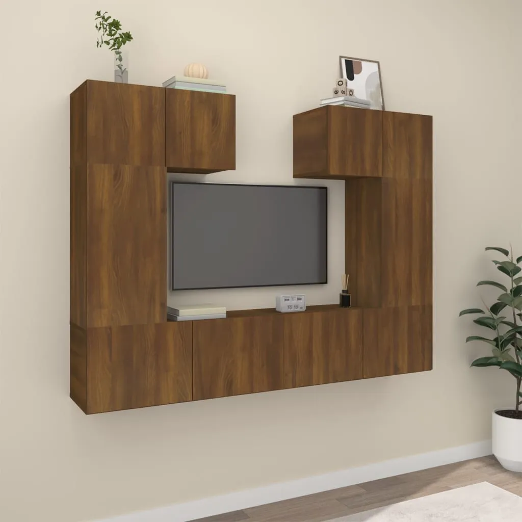 vidaXL Set Mobili Porta TV 6 pz Rovere Marrone in Legno Multistrato