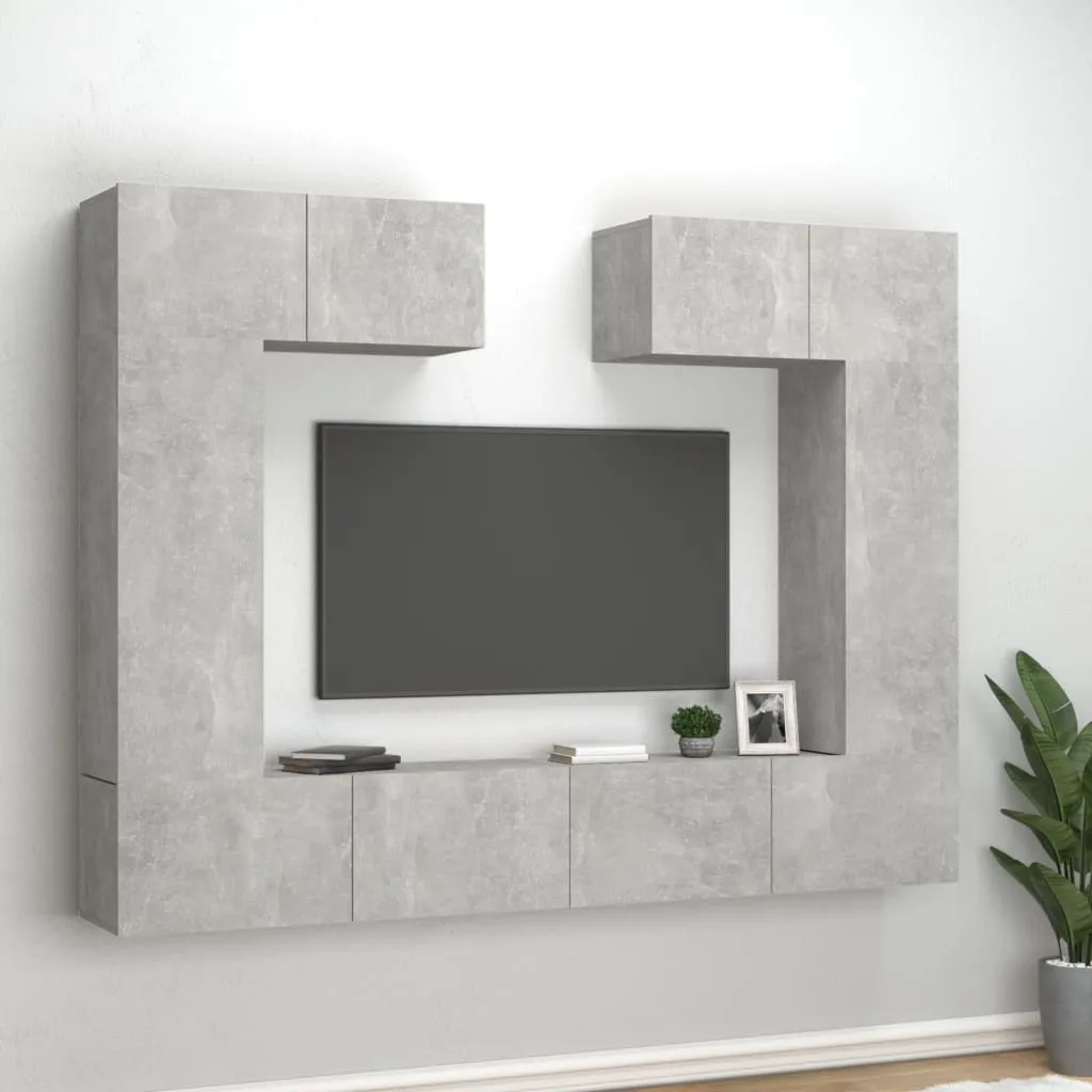 vidaXL Set di Mobili Porta TV 6 pz Grigio Cemento in Legno Multistrato