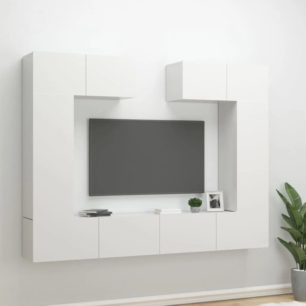 vidaXL Set di Mobili Porta TV 6 pz Bianco Lucido in Legno Multistrato