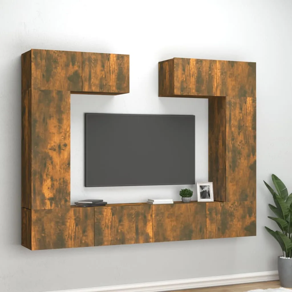 vidaXL Set di Mobili Porta TV 6 pz Rovere Fumo in Legno Multistrato