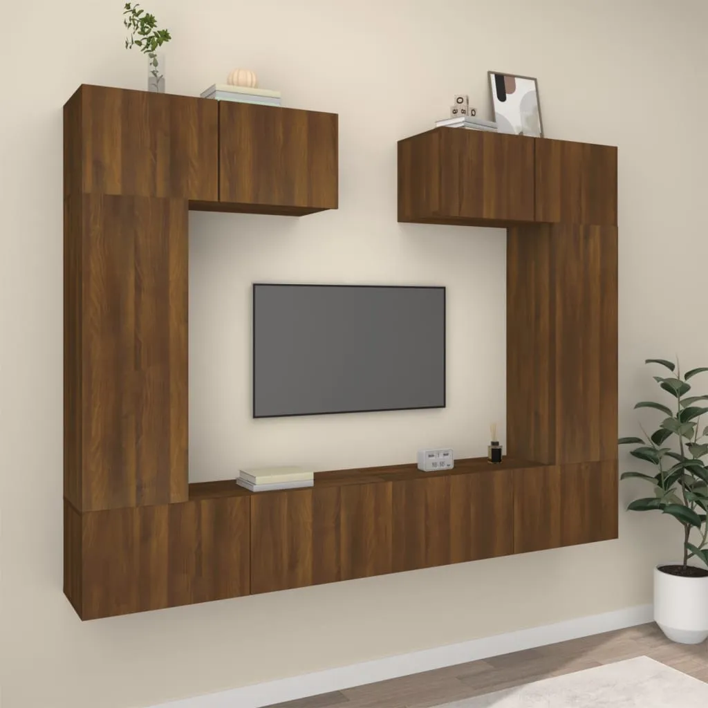 vidaXL Set Mobili Porta TV 6 pz Rovere Marrone in Legno Multistrato