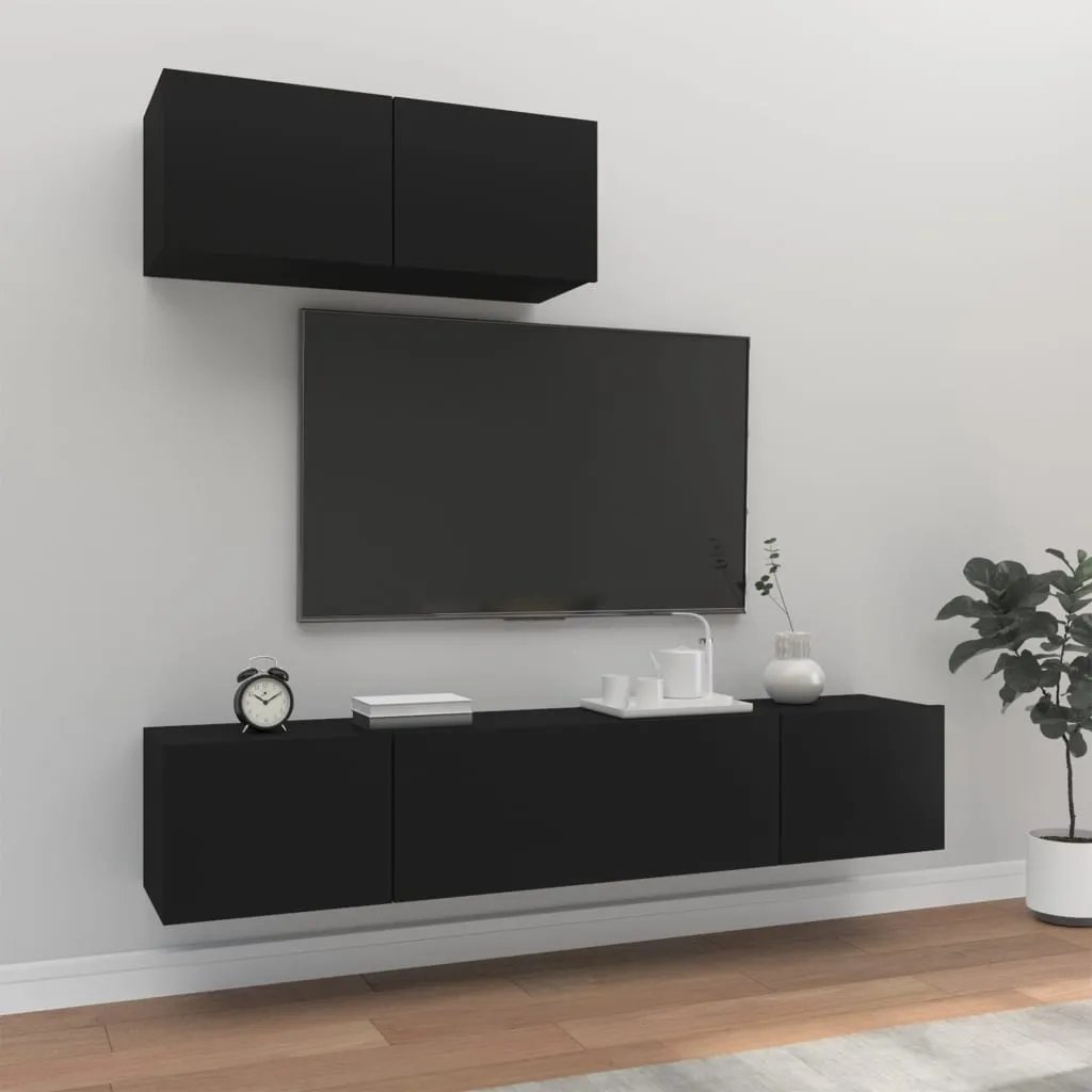 vidaXL Set Mobili Porta TV 3 pz Nero in Legno Multistrato