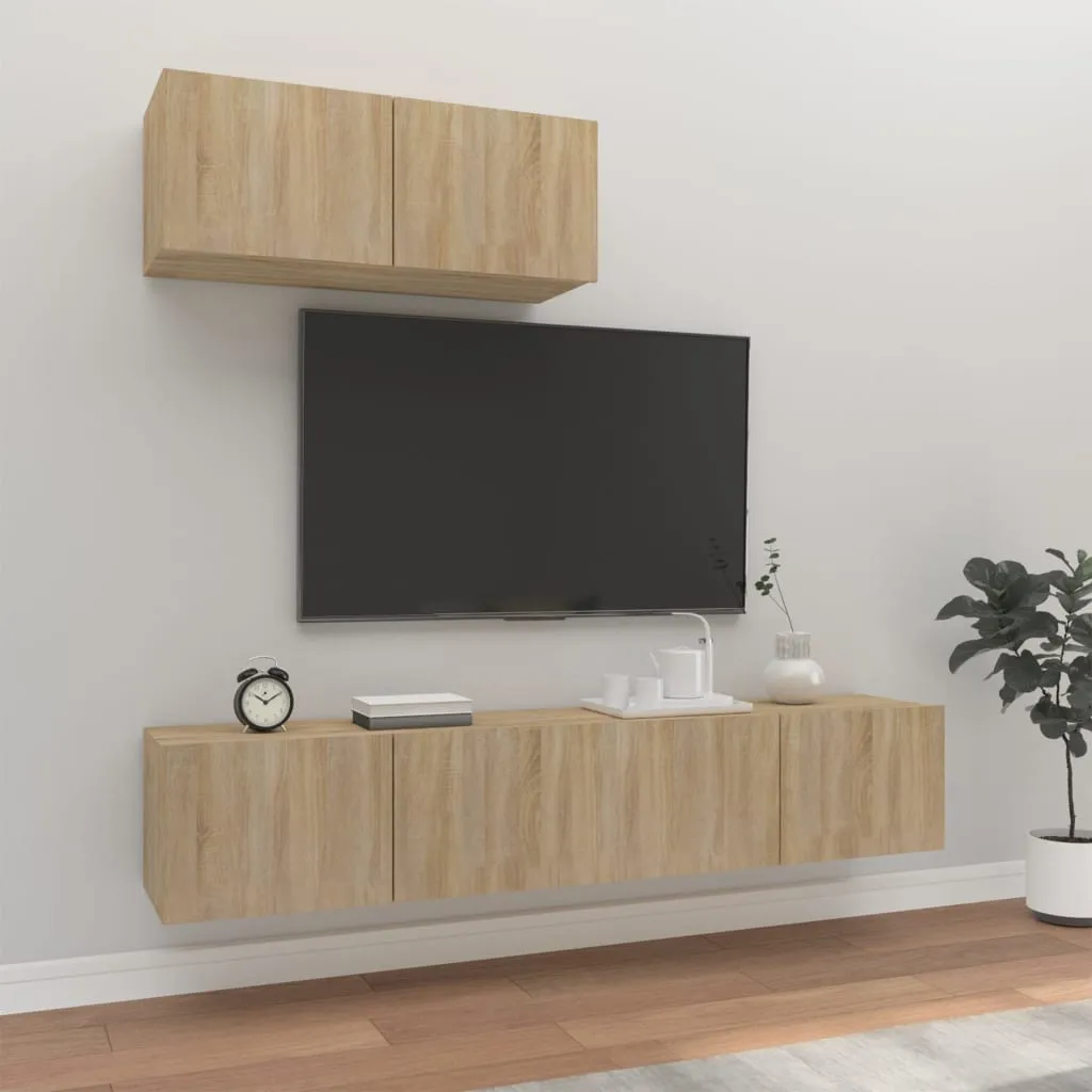 vidaXL Set di Mobili Porta TV 3 pz Rovere Sonoma in Legno Multistrato