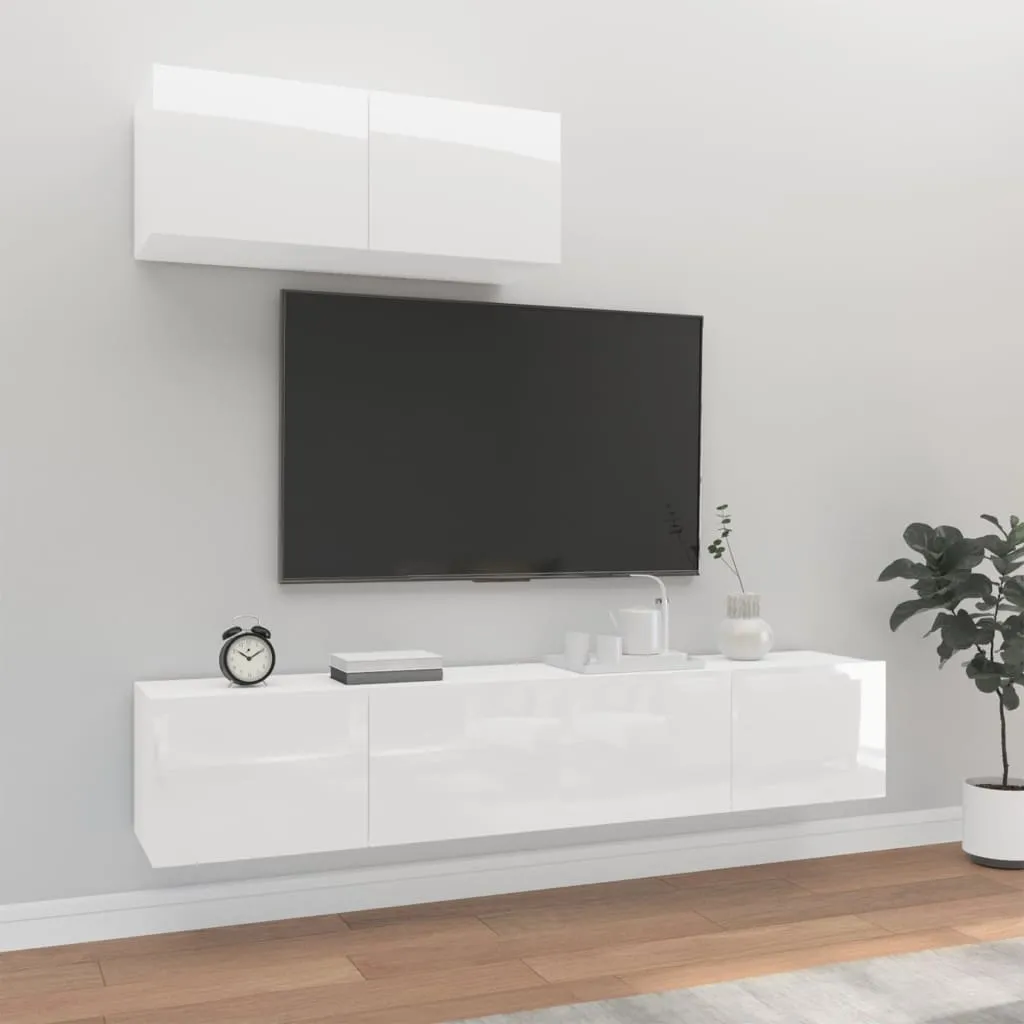 vidaXL Set Mobili Porta TV 3 pz Bianco Lucido in Legno Multistrato