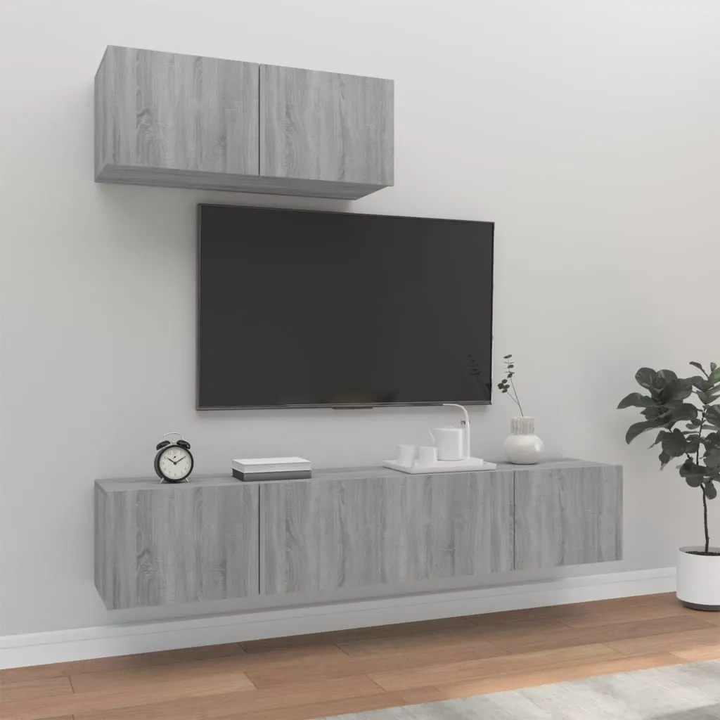 vidaXL Set Mobili Porta TV 3 pz Grigio Sonoma in Legno Multistrato