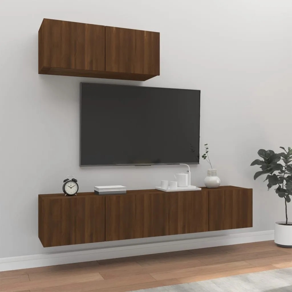 vidaXL Set Mobili Porta TV 3 pz Rovere Marrone in Legno Multistrato