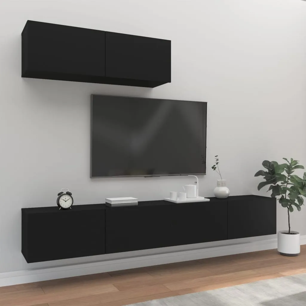 vidaXL Set Mobili Porta TV 3 pz Nero in Legno Multistrato