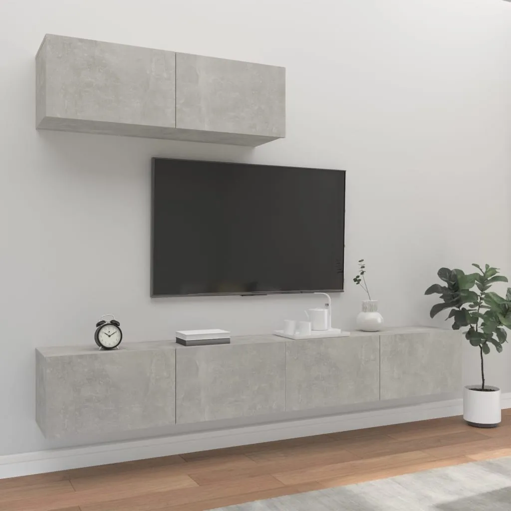 vidaXL Set di Mobili Porta TV 3 pz Grigio Cemento in Legno Multistrato