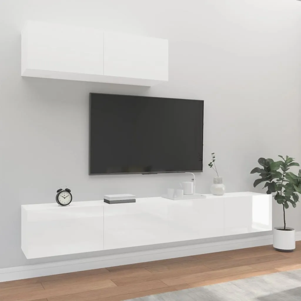 vidaXL Set Mobili Porta TV 3 pz Bianco Lucido in Legno Multistrato