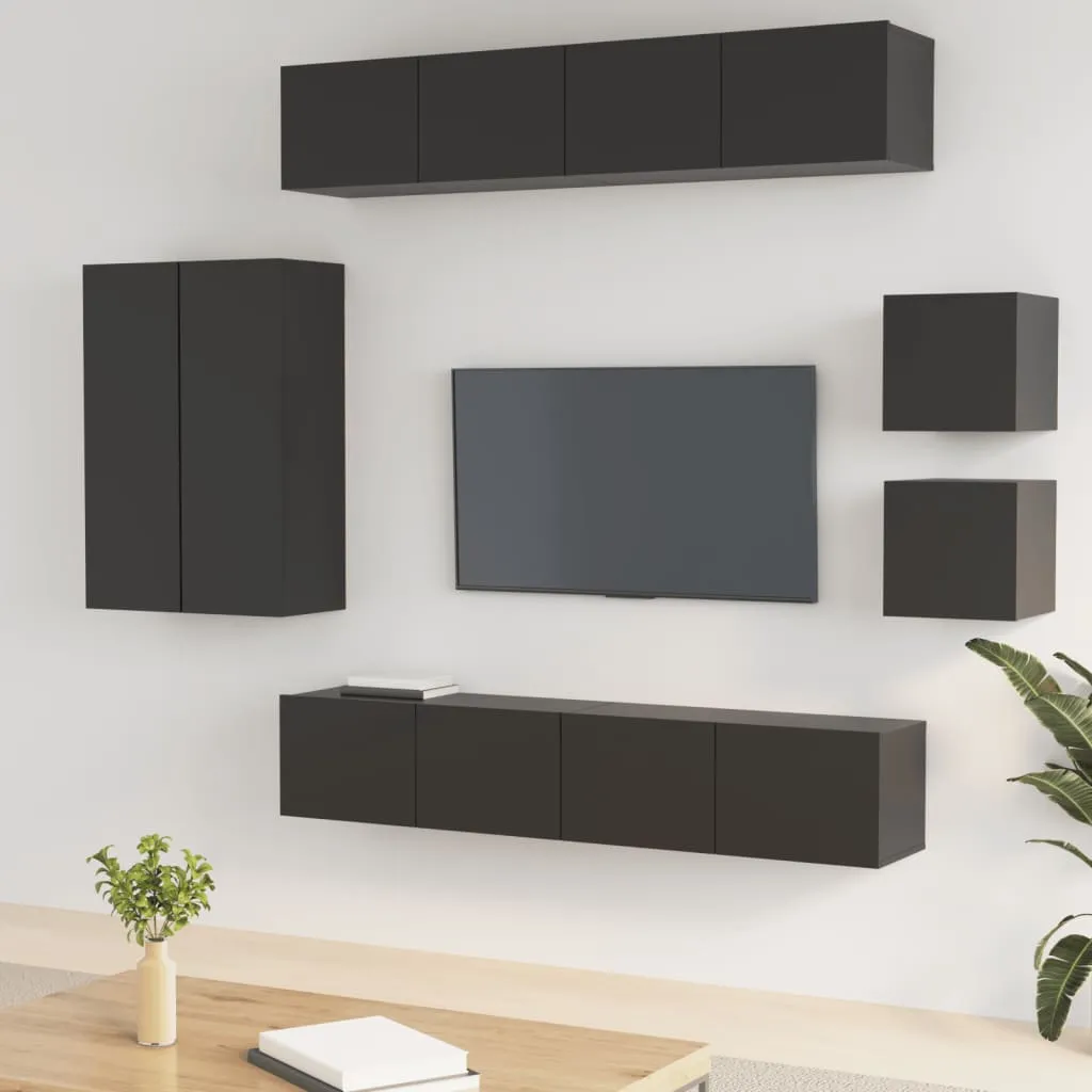 vidaXL Set Mobili Porta TV 8pz Nero in Legno Multistrato