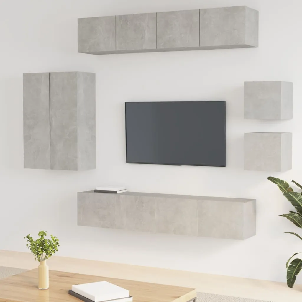 vidaXL Set Mobili Porta TV 8pz Grigio Cemento in Legno Multistrato