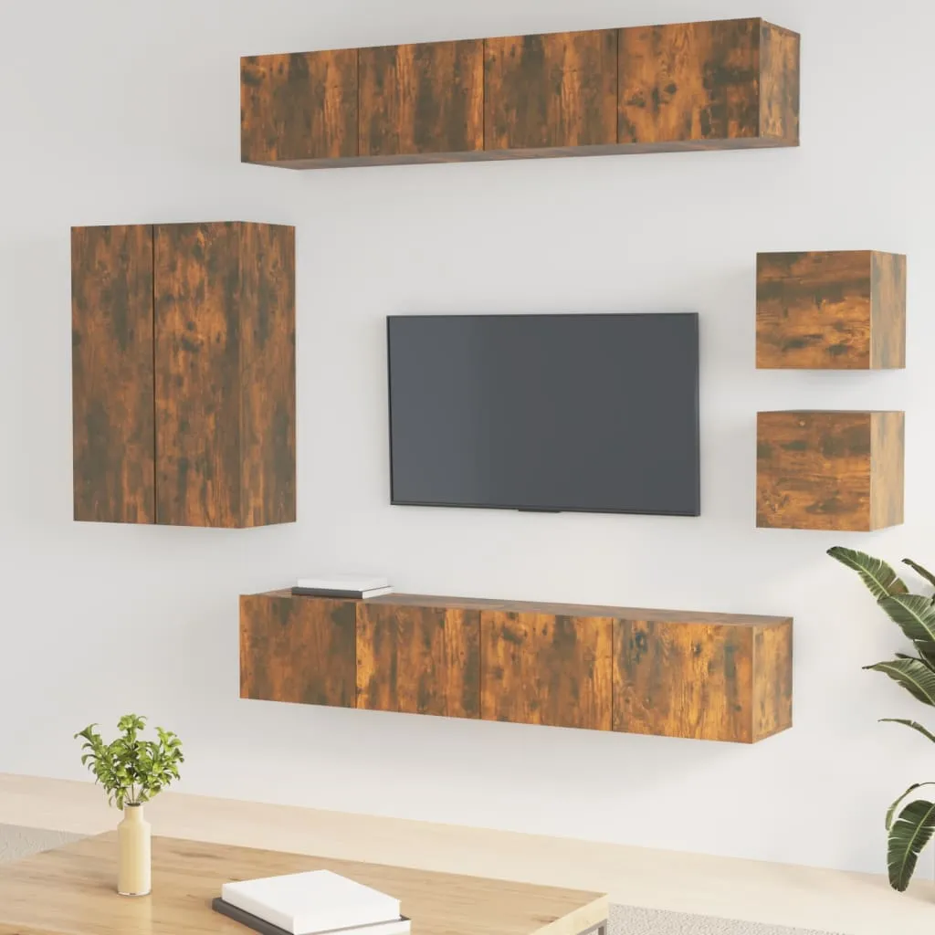 vidaXL Set Mobili Porta TV 8 pz Rovere Fumo in Legno Multistrato