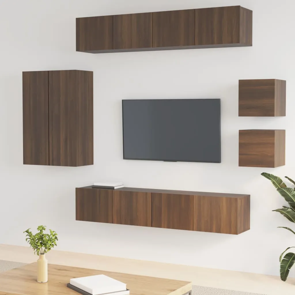 vidaXL Set Mobili Porta TV 8pz Rovere Marrone in Legno Multistrato