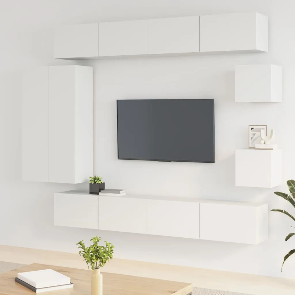 vidaXL Set Mobili Porta TV 8pz Bianco in Legno Multistrato