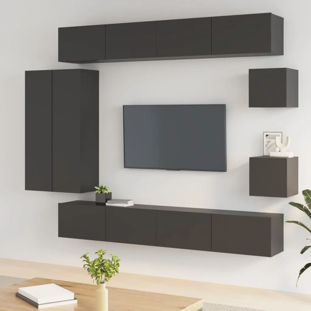 vidaXL Set Mobili Porta TV 8pz Nero in Legno Multistrato